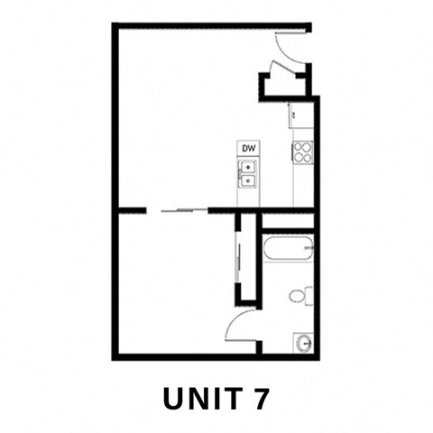 Floor plan for 1 bed, 1 bath, 635 sqft